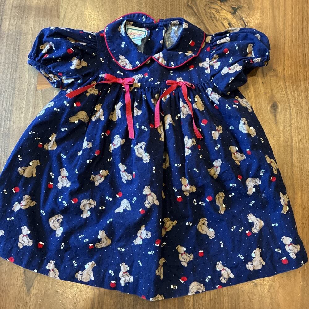 Vintage Atlanta Teddy Bear Honey Toddler Collared Cottagecore Dress Sz 4T
